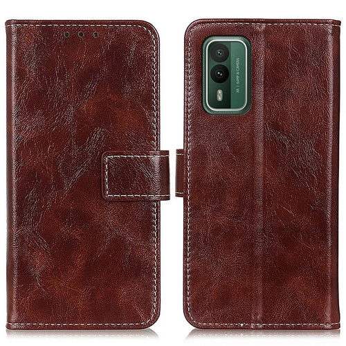 For Nokia XR21 Leather Wallet Phone Case Retro Crazy Horse Texture Anti-drop Stand Shell - Brown - 1