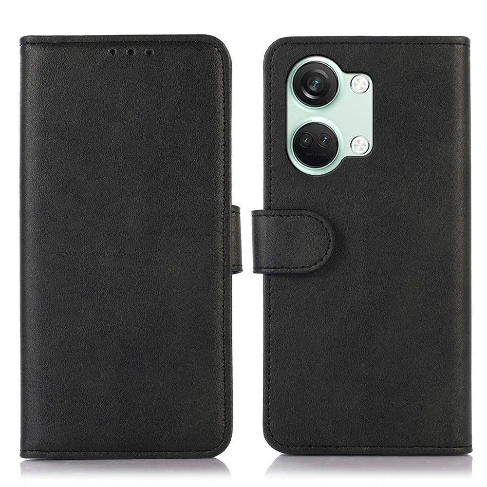 Stand Phone Case for OnePlus Nord 3 5G / Ace 2V , Wallet PU Leather Cowhide Texture Smartphone Cover - Black - 1