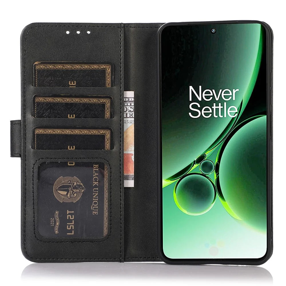 Stand Phone Case for OnePlus Nord 3 5G / Ace 2V , Wallet PU Leather Cowhide Texture Smartphone Cover - Black - 2