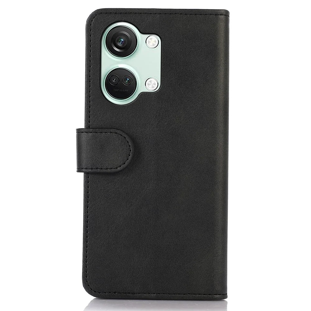 Stand Phone Case for OnePlus Nord 3 5G / Ace 2V , Wallet PU Leather Cowhide Texture Smartphone Cover - Black - 7