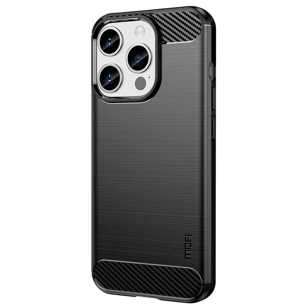 MOFI JK TPU Series-1 for iPhone 15 Pro Carbon Fiber TPU Case Brushed Protective Phone Cover - Black - 2