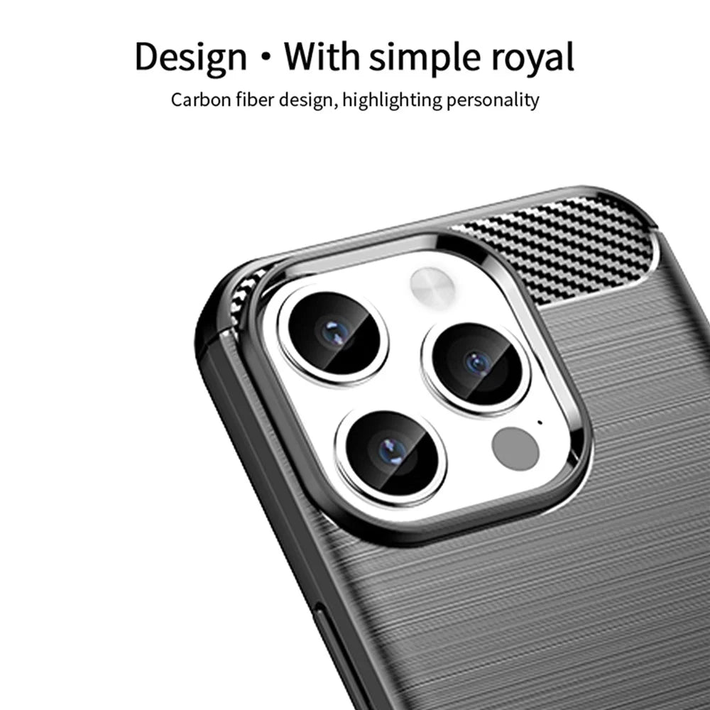 MOFI JK TPU Series-1 for iPhone 15 Pro Carbon Fiber TPU Case Brushed Protective Phone Cover - Black - 4