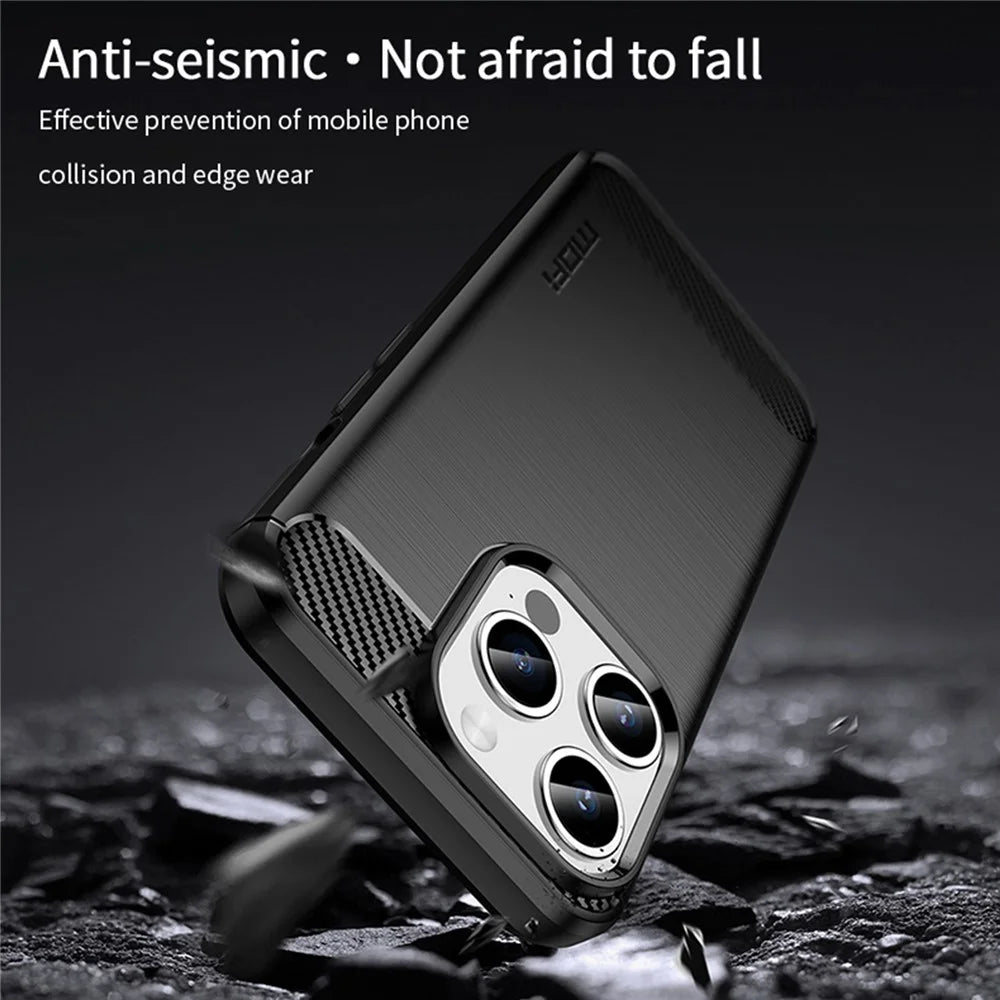MOFI JK TPU Series-1 for iPhone 15 Pro Carbon Fiber TPU Case Brushed Protective Phone Cover - Black - 5