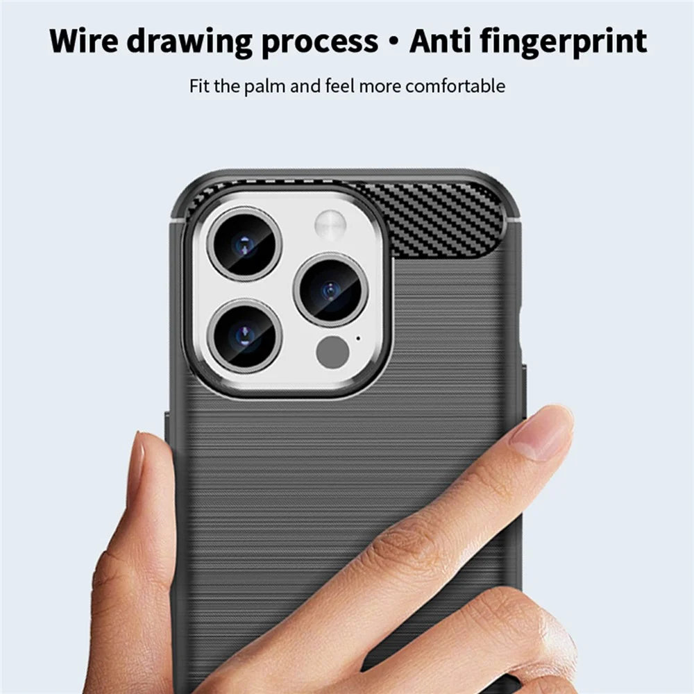 MOFI JK TPU Series-1 for iPhone 15 Pro Carbon Fiber TPU Case Brushed Protective Phone Cover - Black - 7