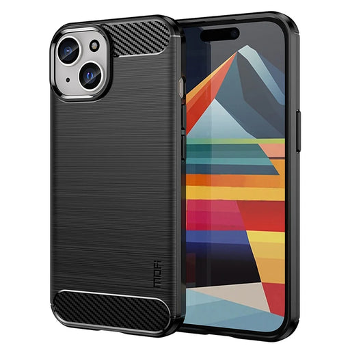 MOFI JK TPU Series-1 Carbon Fiber Texture TPU Case for iPhone 15 , Brushed Anti-scratch Phone Cover - Black - 1