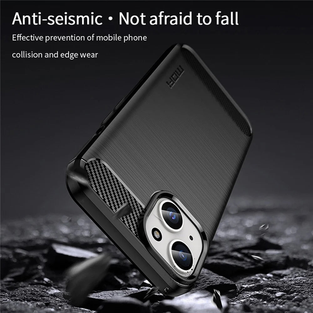 MOFI JK TPU Series-1 Carbon Fiber Texture TPU Case for iPhone 15 , Brushed Anti-scratch Phone Cover - Black - 5