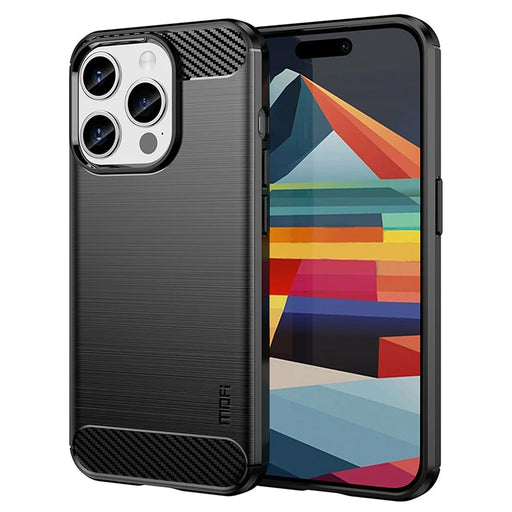 MOFI JK TPU Series-1 for iPhone 15 Pro Max Brushed Phone Case Carbon Fiber Anti-drop TPU Back Cover - Black - 1