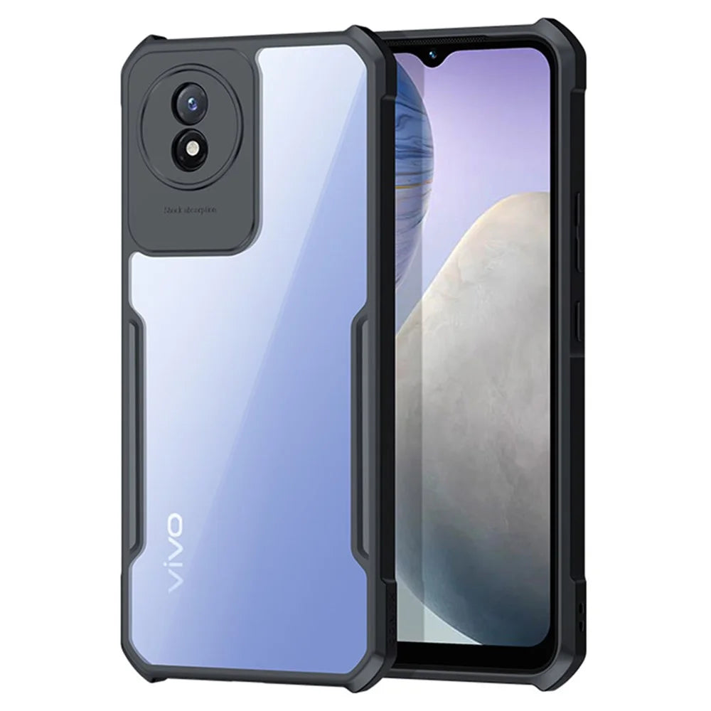 XUNDD Transparent Phone Case for vivo Y02 4G , Acrylic+TPU Anti-drop Phone Cover - Black - 1