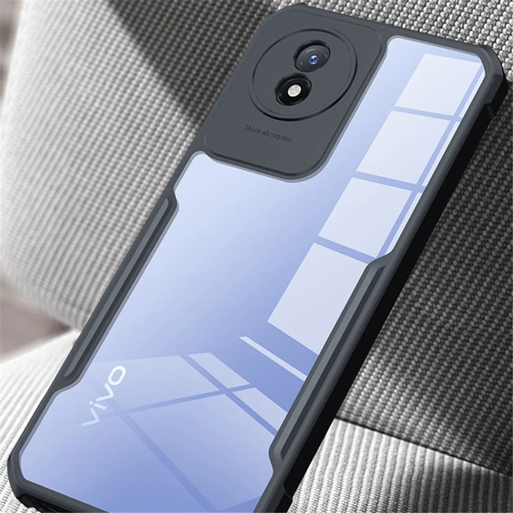 XUNDD Transparent Phone Case for vivo Y02 4G , Acrylic+TPU Anti-drop Phone Cover - Black - 3