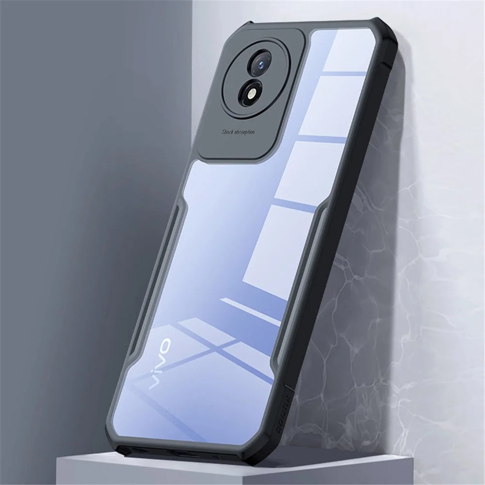 XUNDD Transparent Phone Case for vivo Y02 4G , Acrylic+TPU Anti-drop Phone Cover - Black - 4