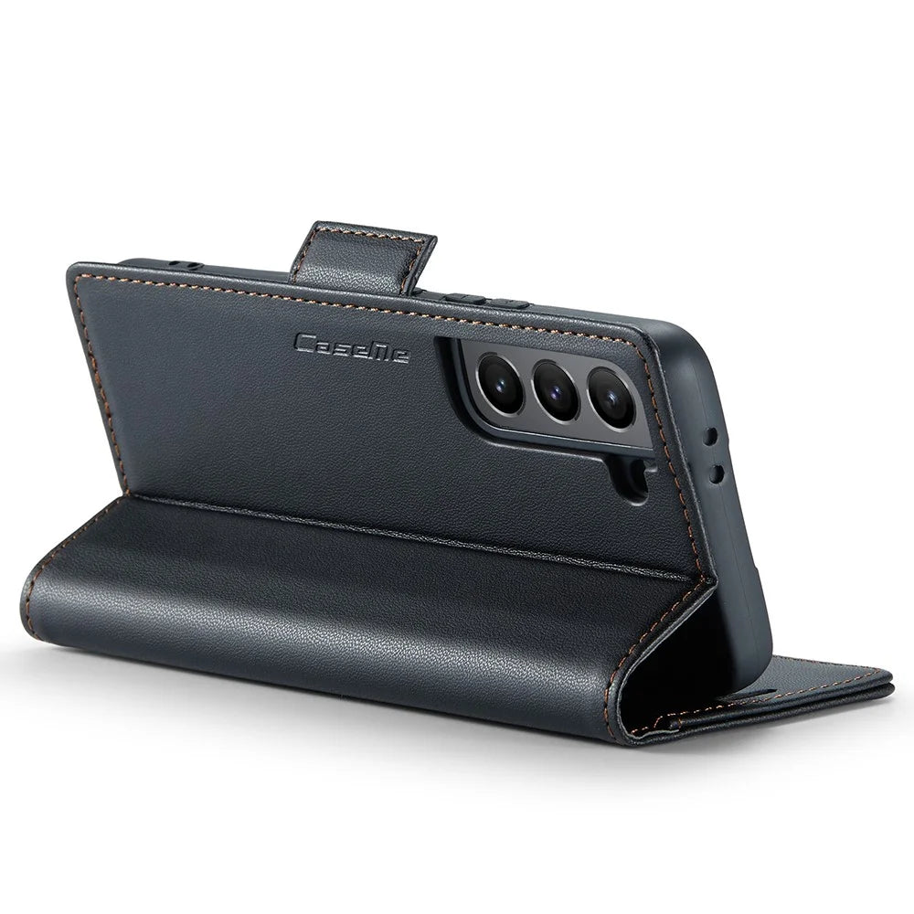 For Samsung Galaxy S21+ 5G Leather Case CASEME 023 RFID Blocking 3 Card Slot Mobile Cover - Black - 3