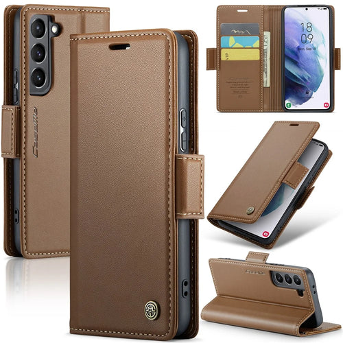 For Samsung Galaxy S21 5G / S21 4G Leather Case CASEME 023 RFID Blocking 3 Card Slot Mobile Cover - Brown - 1