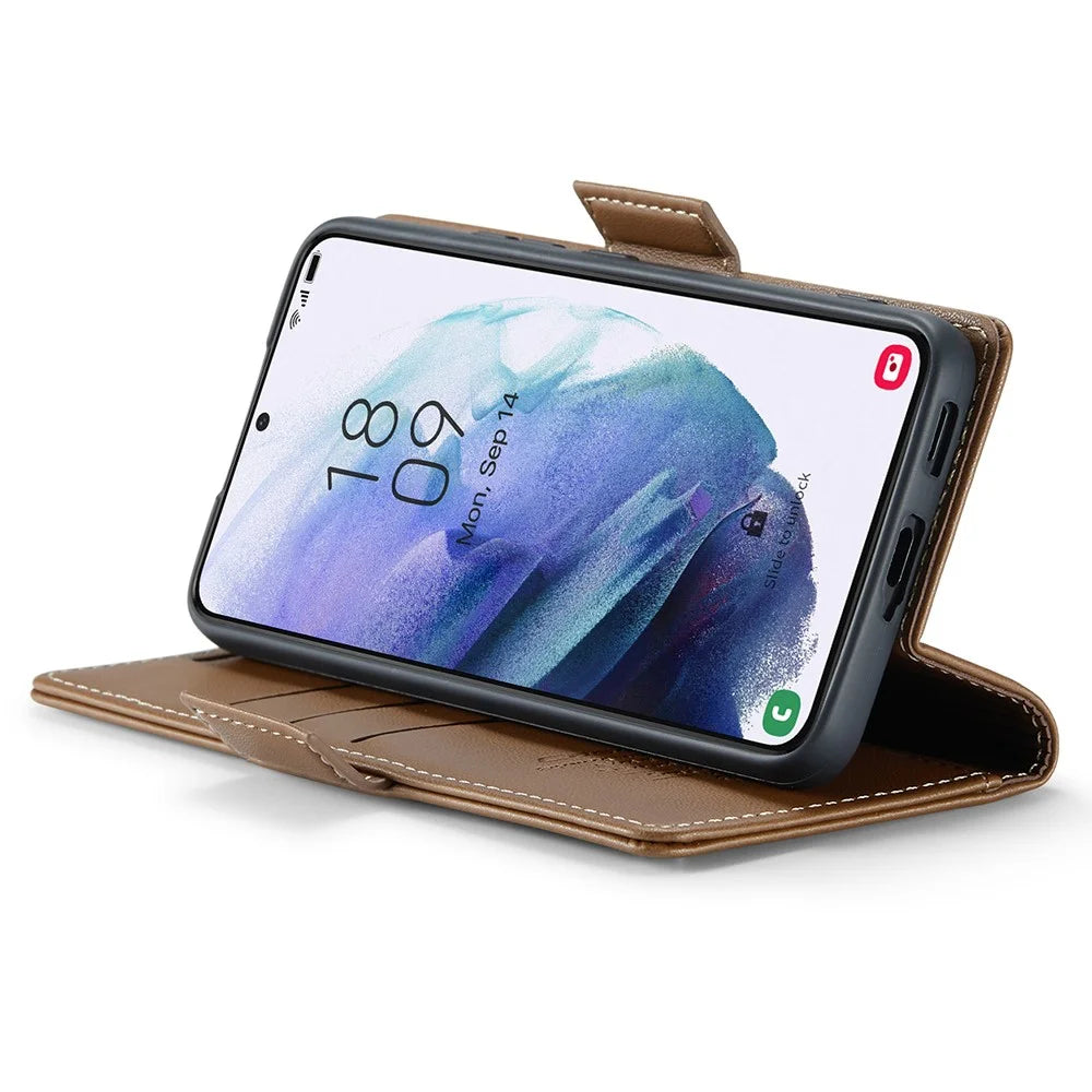 For Samsung Galaxy S21 5G / S21 4G Leather Case CASEME 023 RFID Blocking 3 Card Slot Mobile Cover - Brown - 4