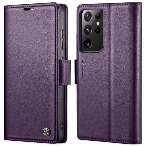 For Samsung Galaxy S21 Ultra 5G Leather Case CASEME 023 RFID Blocking 3 Card Slot Mobile Cover - Purple - 1