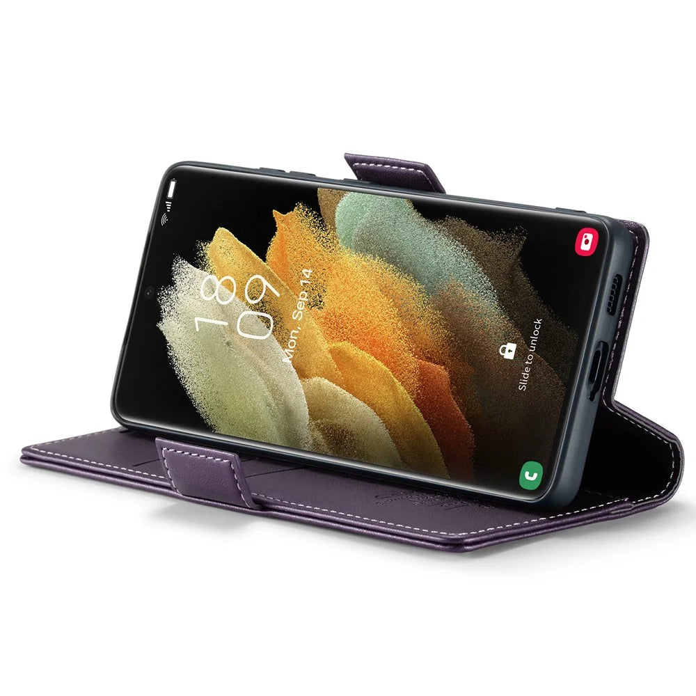 For Samsung Galaxy S21 Ultra 5G Leather Case CASEME 023 RFID Blocking 3 Card Slot Mobile Cover - Purple - 4