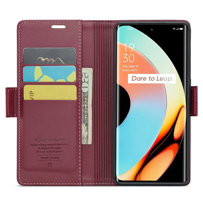 For Realme 10 Pro+ 5G Leather Case CASEME 023 RFID Blocking 3 Card Slot Mobile Cover - Red - 2