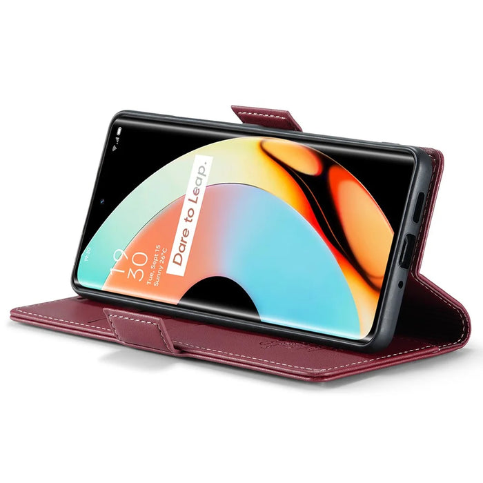 For Realme 10 Pro+ 5G Leather Case CASEME 023 RFID Blocking 3 Card Slot Mobile Cover - Red - 4