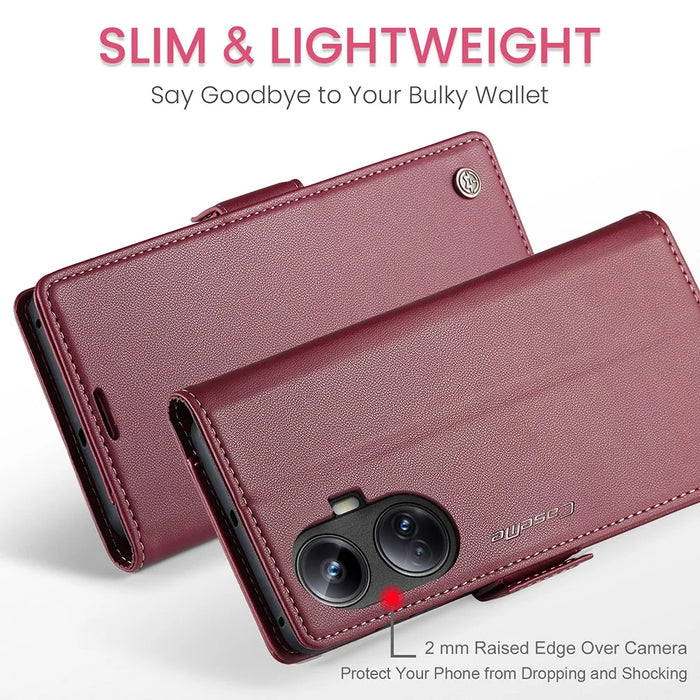 For Realme 10 Pro+ 5G Leather Case CASEME 023 RFID Blocking 3 Card Slot Mobile Cover - Red - 5