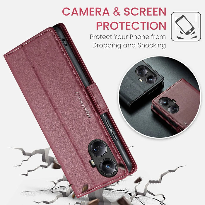 For Realme 10 Pro+ 5G Leather Case CASEME 023 RFID Blocking 3 Card Slot Mobile Cover - Red - 6