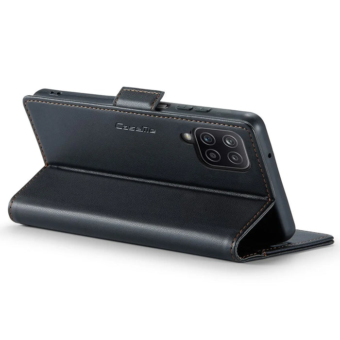 For Samsung Galaxy A12 Leather Case CASEME 023 RFID Blocking 3 Card Slot Mobile Cover - Black - 3