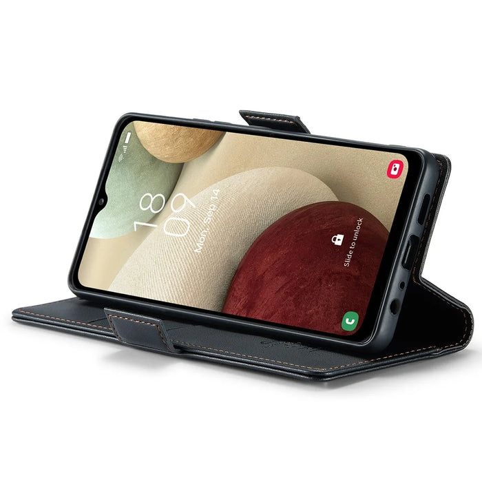 For Samsung Galaxy A12 Leather Case CASEME 023 RFID Blocking 3 Card Slot Mobile Cover - Black - 4