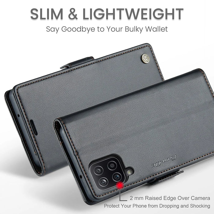 For Samsung Galaxy A12 Leather Case CASEME 023 RFID Blocking 3 Card Slot Mobile Cover - Black - 5