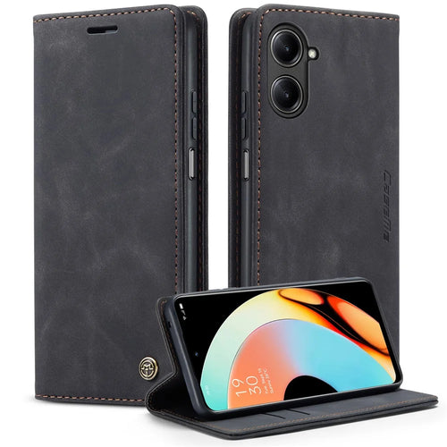 CASEME 013 Series For Realme 10 Pro 5G Leather Wallet Phone Case Flip Stand Drop-proof Cover - Black - 1