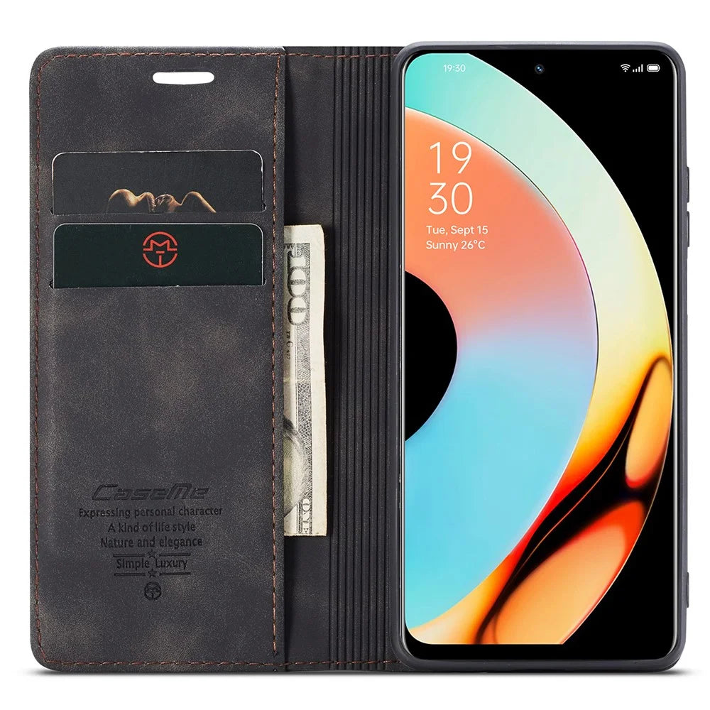 CASEME 013 Series For Realme 10 Pro 5G Leather Wallet Phone Case Flip Stand Drop-proof Cover - Black - 2