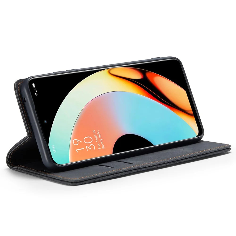 CASEME 013 Series For Realme 10 Pro 5G Leather Wallet Phone Case Flip Stand Drop-proof Cover - Black - 3
