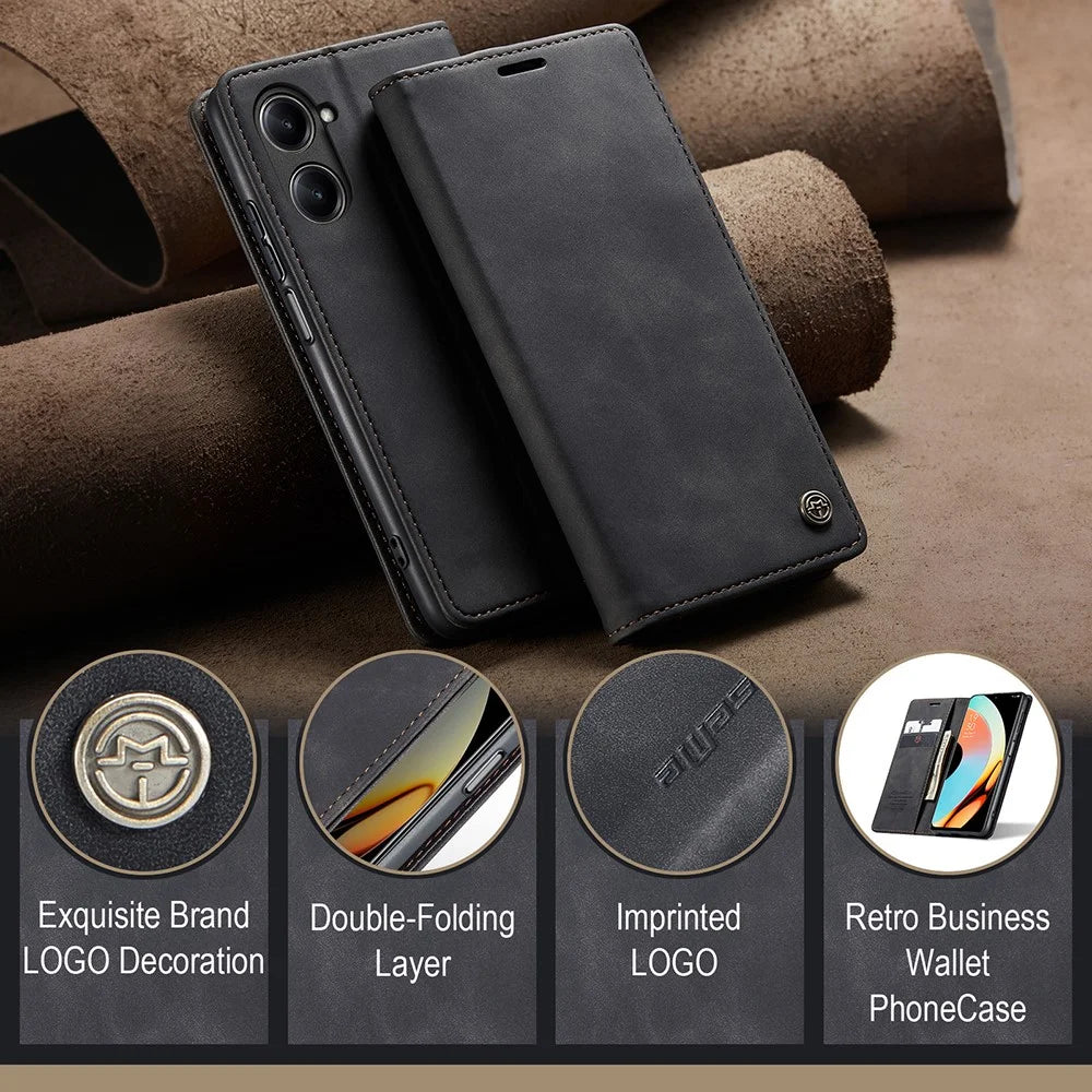 CASEME 013 Series For Realme 10 Pro 5G Leather Wallet Phone Case Flip Stand Drop-proof Cover - Black - 4
