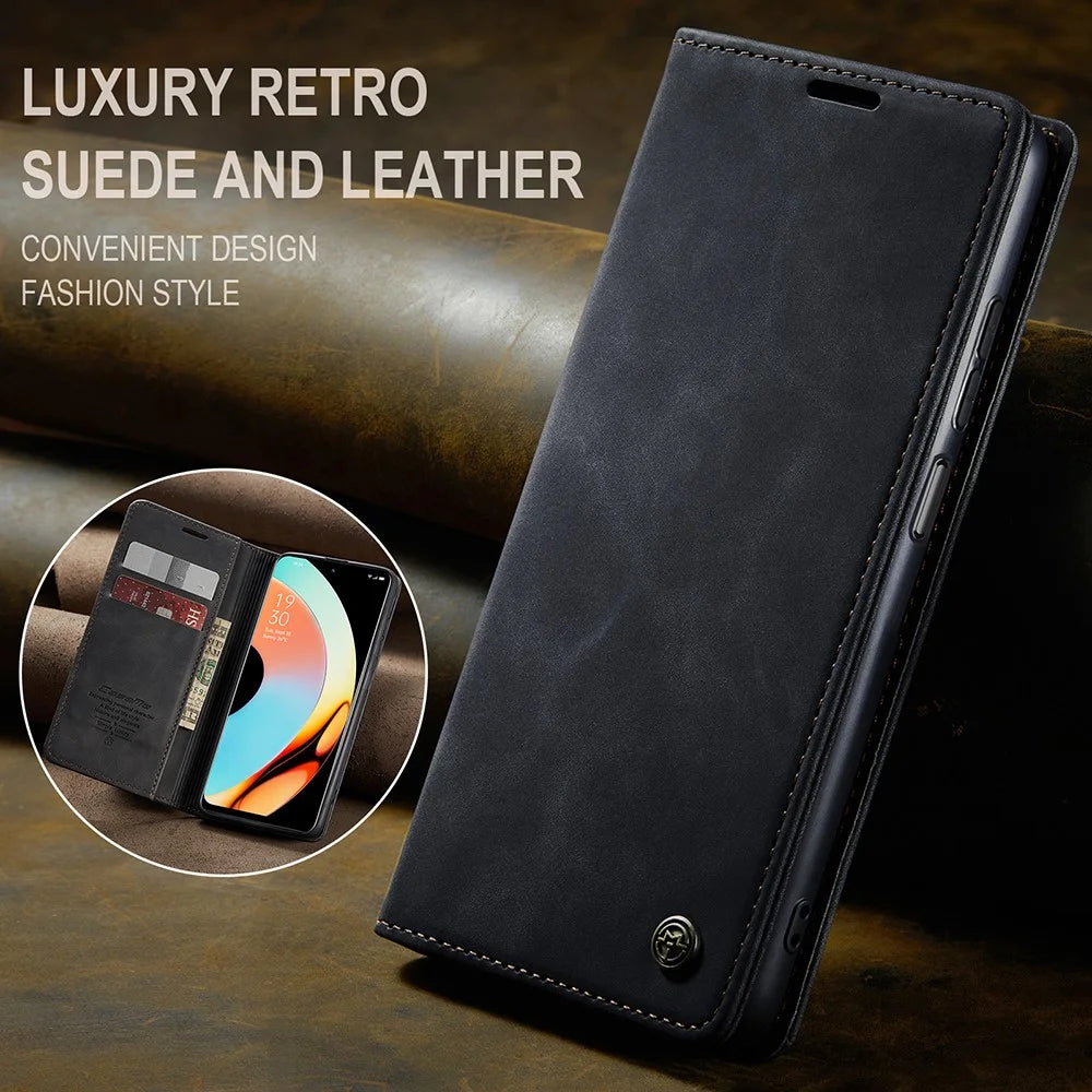 CASEME 013 Series For Realme 10 Pro 5G Leather Wallet Phone Case Flip Stand Drop-proof Cover - Black - 5