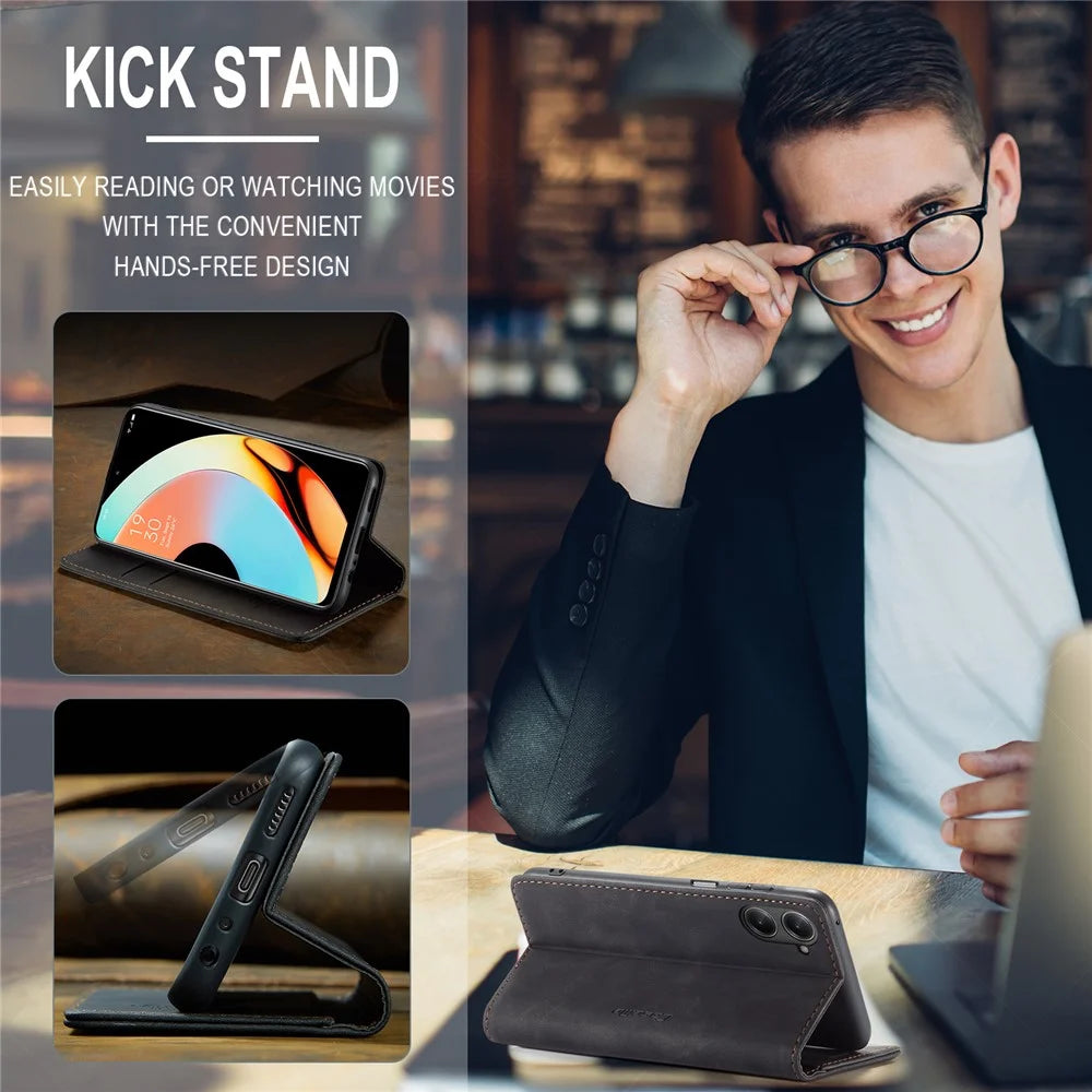 CASEME 013 Series For Realme 10 Pro 5G Leather Wallet Phone Case Flip Stand Drop-proof Cover - Black - 6