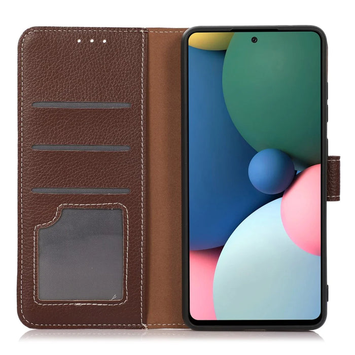 For iPhone 15 Pro PU Leather Wallet Case Litchi Texture Foldable Stand Phone Cover - Brown - 3