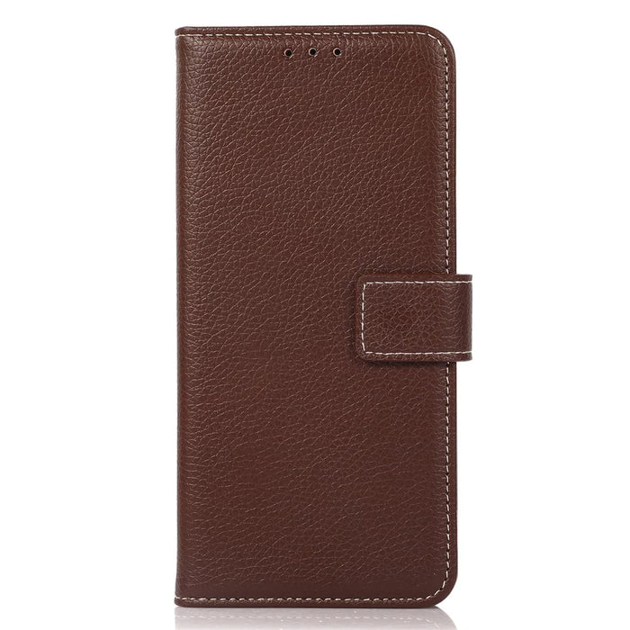 For iPhone 15 Pro PU Leather Wallet Case Litchi Texture Foldable Stand Phone Cover - Brown - 6