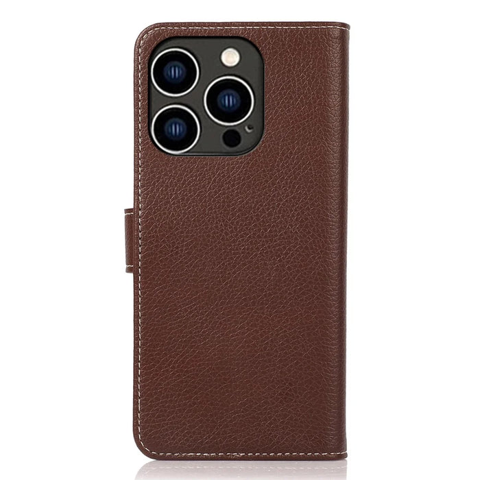 For iPhone 15 Pro PU Leather Wallet Case Litchi Texture Foldable Stand Phone Cover - Brown - 7