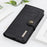 KHAZNEH For iPhone 15 Cowhide Texture Leather Stand Phone Case Drop-proof Wallet Shell - Black - 7
