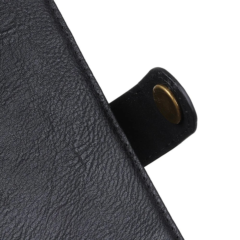 KHAZNEH For iPhone 15 Pro Max Cowhide Texture Flip Stand Phone Case Leather Wallet Shell - Black - 6