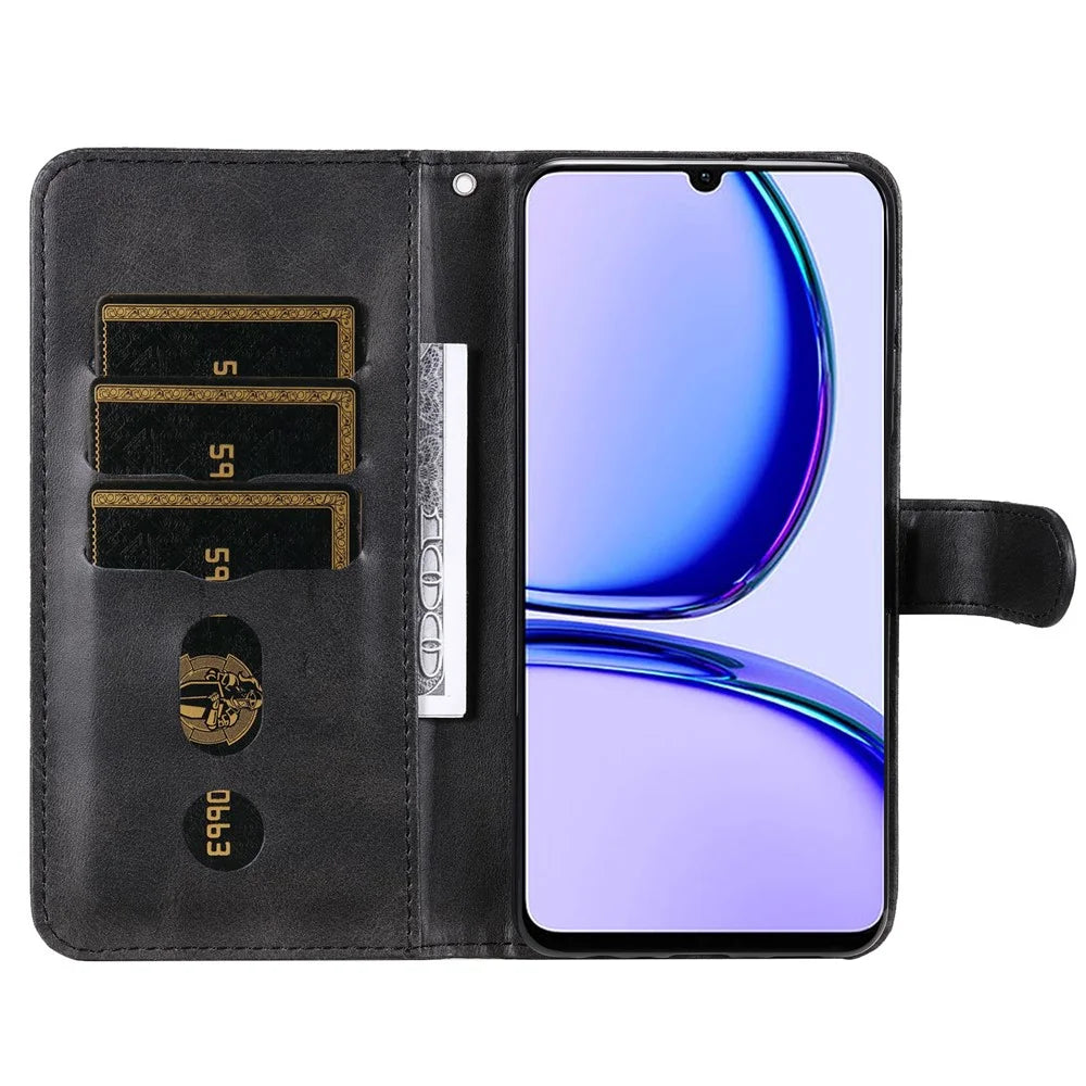 For Realme C53 (Global) / C53 (India) / C51 / Narzo N53 4G PU Leather Phone Case Calf Texture Stand Zipper Pocket Wallet Cover - Black - 2
