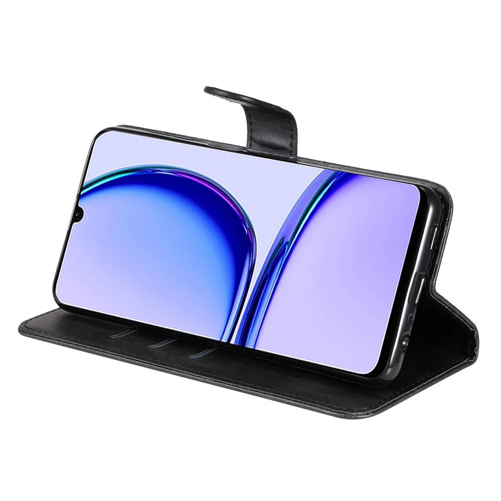 For Realme C53 (Global) / C53 (India) / C51 / Narzo N53 4G PU Leather Phone Case Calf Texture Stand Zipper Pocket Wallet Cover - Black - 4