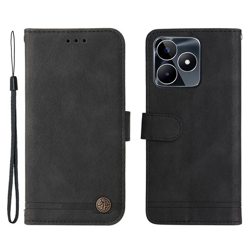 For Realme C53 (Global) / C53 (India) / C51 / Narzo N53 4G Leather Wallet Cases Skin Touch Phone Cover Stand with Strap - Black - 1