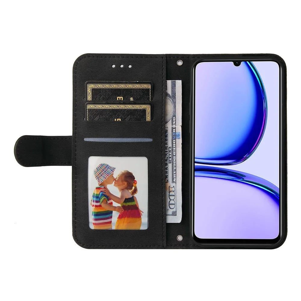 For Realme C53 (Global) / C53 (India) / C51 / Narzo N53 4G Leather Wallet Cases Skin Touch Phone Cover Stand with Strap - Black - 2