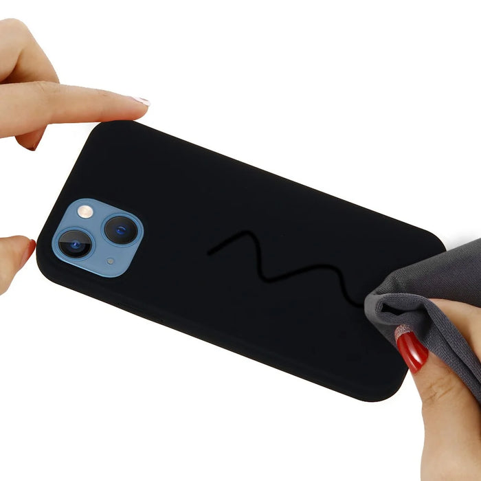 For iPhone 15 Flexible Liquid Silicone Phone Case Soft Lining Anti-drop Cover - Black - 5