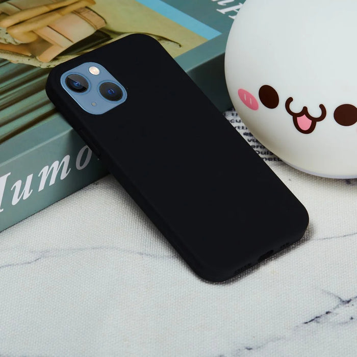 For iPhone 15 Flexible Liquid Silicone Phone Case Soft Lining Anti-drop Cover - Black - 6