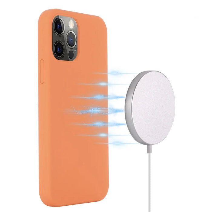 For iPhone 15 Pro Max Slim Phone Case Soft Silicone Phone Shell Compatible with MagSafe Wireless Charging - Orange - 2