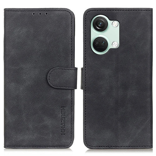 KHAZNEH For OnePlus Nord 3 5G / Ace 2V Retro Phone Stand Case PU Leather Drop-proof Wallet Cover - Black - 1