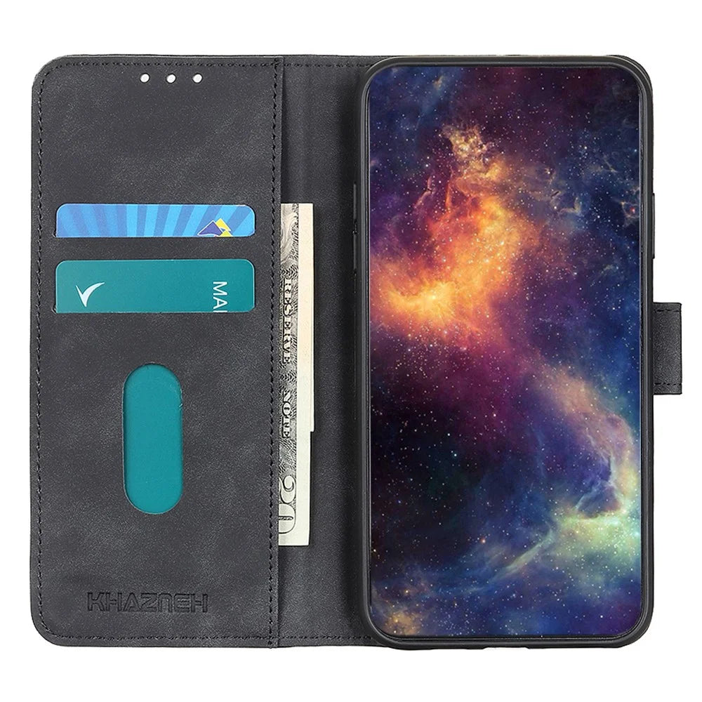 KHAZNEH For OnePlus Nord 3 5G / Ace 2V Retro Phone Stand Case PU Leather Drop-proof Wallet Cover - Black - 3