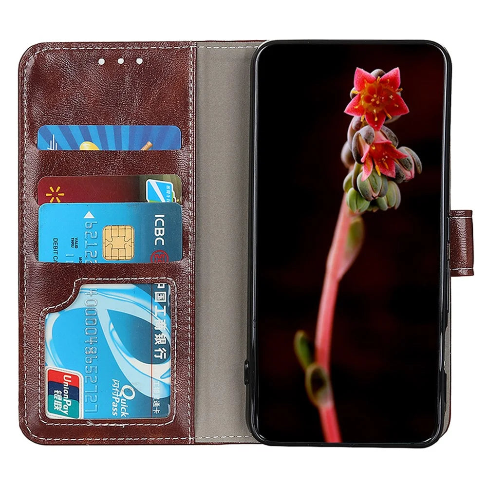 For OnePlus Nord 3 5G / Ace 2V Magnetic Clasp Leather Wallet Case Retro Crazy Horse Texture Stand Cover - Brown - 3