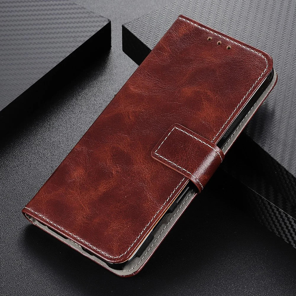 For OnePlus Nord 3 5G / Ace 2V Magnetic Clasp Leather Wallet Case Retro Crazy Horse Texture Stand Cover - Brown - 6