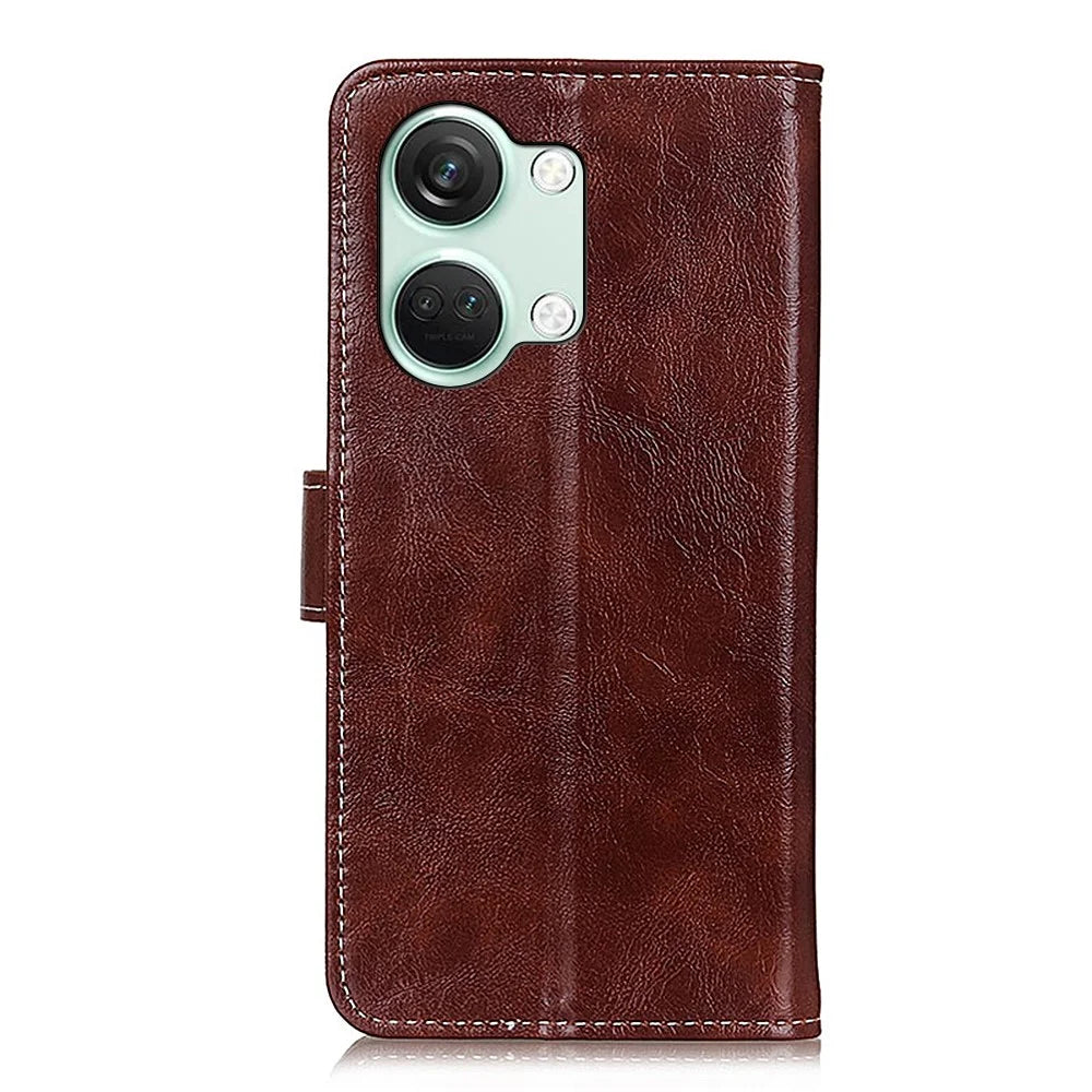 For OnePlus Nord 3 5G / Ace 2V Magnetic Clasp Leather Wallet Case Retro Crazy Horse Texture Stand Cover - Brown - 7