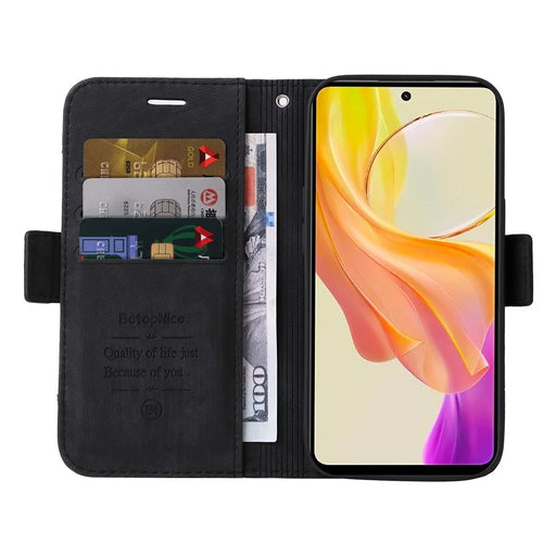 BETOPNICE 001 For vivo Y78 5G (China) / Y36 4G (Global) / Y36 5G (Global) Wallet Phone Case Stitching Imprinted Line PU Leather Flip Cover - Black - 2